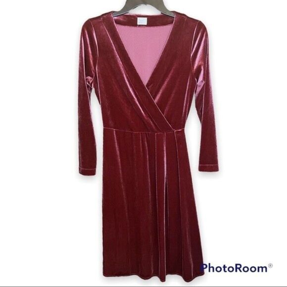 a new day Pink Velvet Long Sleeve Faux Wrap Dress Size XS - Picture 1 of 5